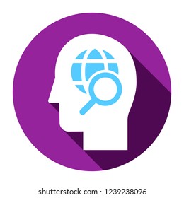 Research user icon. Head with magnifying glass sign