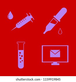research vector icons set. with mail, dropper pipette, syringe and test tube in set