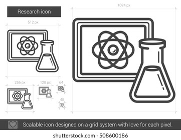 Research vector line icon isolated on white background. Research line icon for infographic, website or app. Scalable icon designed on a grid system.