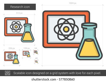 Research vector line icon isolated on white background. Research line icon for infographic, website or app. Scalable icon designed on a grid system.