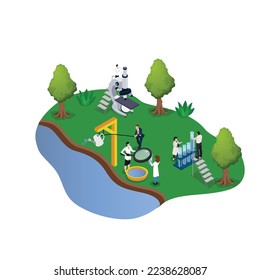 Research Water near river Laboratory isometric 3d vector illustration concept for banner, website, illustration, landing page, flyer, etc.