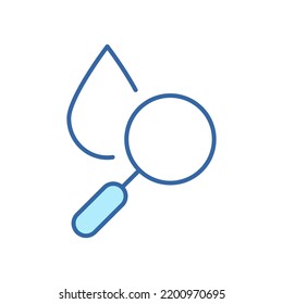 Lineares Symbol für Wasserqualität recherchieren. Gläser mit Wasserfarbenzug-Piktogramm. Labormikrobiologie auf Bakterien. Analysemethode von Liquid. Bearbeitbarer Strich. Vektorgrafik.