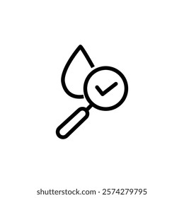 Research Water Quality Linear Icon. Magnifying Glass with Drop Water Line Pictogram. Laboratory Microbiology Test for Bacteria. Analysis Quality of