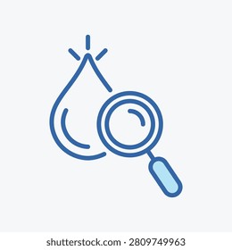 Research Water Quality Linear Icon. Magnifying Glass with Drop Water Color Line Pictogram. Laboratory Microbiology Test for Bacteria. Analysis Quality of Liquid. Editable stroke. Vector illustration