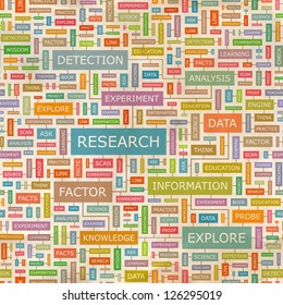 RESEARCH. Word collage. Seamless illustration.