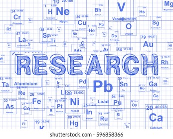 Research word on periodic table symbols graph paper background