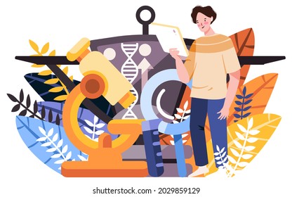 the researcher analysis his biotechnology research document using a microscope too , biotechnology is the use of biology to solve problem