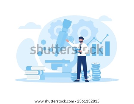 Researcher analyzing data in the lab trending concept flat illustration