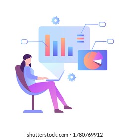 Researcher do a observation to collect the needed data for her work purpose. Vector illustration with pinky gradient style