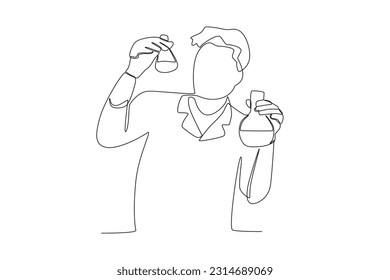 A researcher focuses on observing the results of his experiment. Researcher one-line drawing