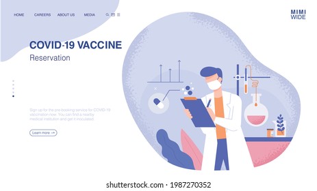  Un investigador está mirando un gráfico en un laboratorio. En sus antecedentes hay equipo experimental. Plantilla de concepto de página web en línea. 
