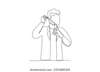 A researcher mixes chemicals. Researcher one-line drawing