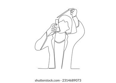 A researcher mixes two chemicals. Researcher one-line drawing