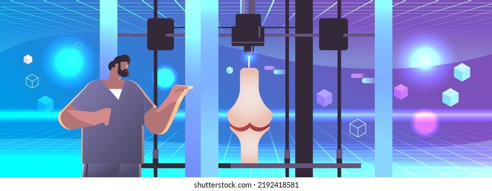 researcher prints knee joint model on 3d bio printer medical printing of human transplantation organ biological engineering