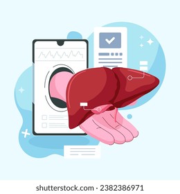 Researcher studying liver tissue. Consulting Doctor. Medical Scientist. Gastroenterology Hepatology. Flat Vector Illustration.