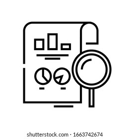 Researching charts line icon, concept sign, outline vector illustration, linear symbol.