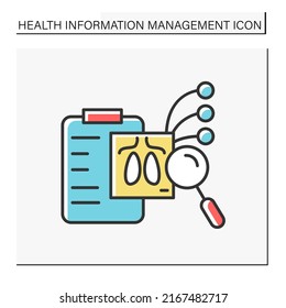 Researching color icon. Lungs diagnostic. Covid19 disease. Examination of internal organs. Diagnosis and treatment. Health information management concept. Isolated vector illustration