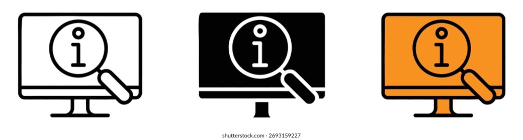 Vector de íconos en línea de información de investigación. info, símbolo de Asistencia. Ilustración vectorial.