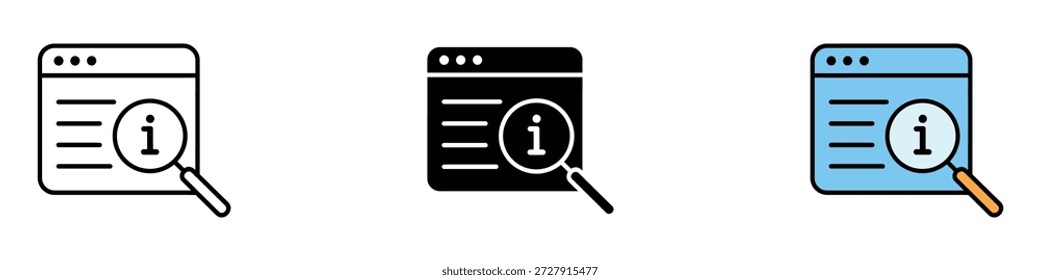 Vector de íconos de información en línea de investigación. símbolo de información de búsqueda. Ilustración vectorial.
