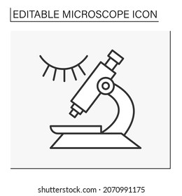  Researching line icon. Analyzing eyes and skin by microscope. Science concept. Isolated vector illustration. Editable stroke