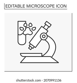  Researching line icon. Analyzing pets DNA by microscope. Science concept. Isolated vector illustration. Editable stroke