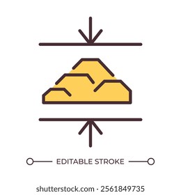 Researching ore by pressing material RGB color icon. Processing mineral deposits with machinery. Industrial technology. Isolated vector illustration. Simple filled line drawing. Editable stroke