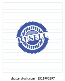 Resell emblem drawn with pen. Blue ink. Vector Illustration. Detailed.