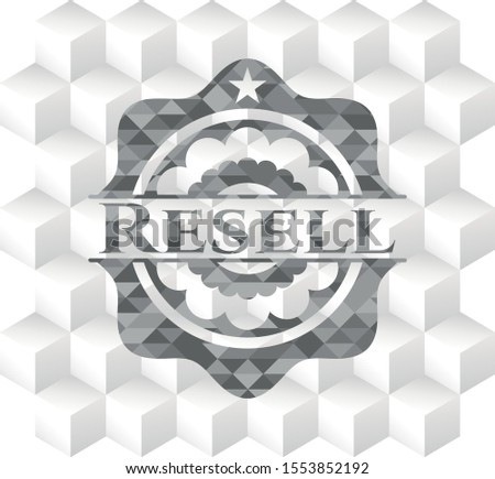 Resell grey emblem with cube white background