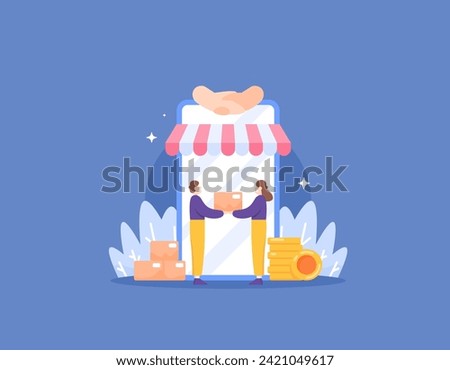 Reseller and distributor concept. Dropshipping. cooperation with partners. goods purchase transactions. cash on delivery system. e-commerce and marketplace business. illustration concept design. ui