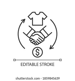 Reseller linear icon. Merchant. Products resolding. Purchasing goods from manufacturer. Thin line customizable illustration. Contour symbol. Vector isolated outline drawing. Editable stroke