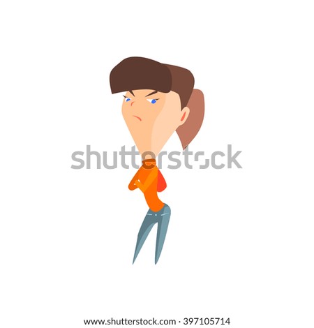 Resentful Girl Flat Vector Emotion Illustration In Graphic Style Isolated On White Background
