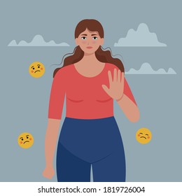 Resentment concept. Offended, angry, upset woman. Vector illustration in flat style