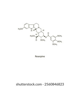 Reserpine flat skeletal molecular structure vasodilator drug used in hypertension treatment. Vector illustration scientific diagram.