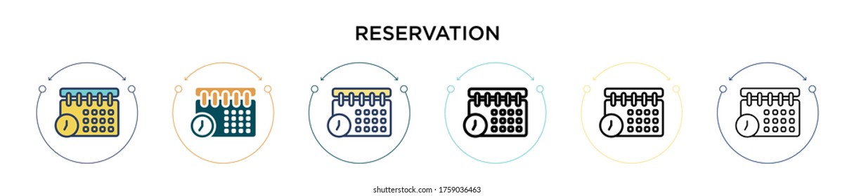 Reservation icon in filled, thin line, outline and stroke style. Vector illustration of two colored and black reservation vector icons designs can be used for mobile, ui, web