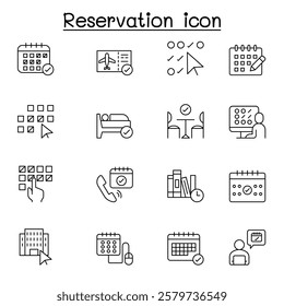 Reservation icon set in thin line style