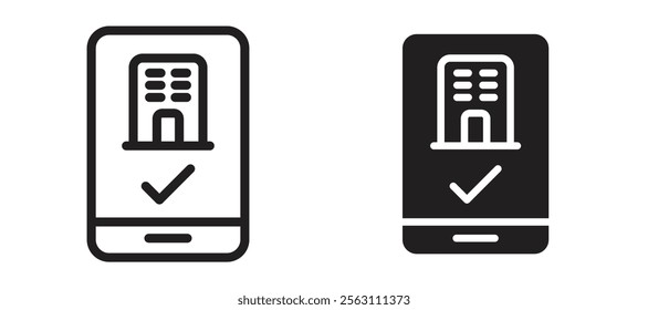 Reservation smartphone icons in black line and filled versions