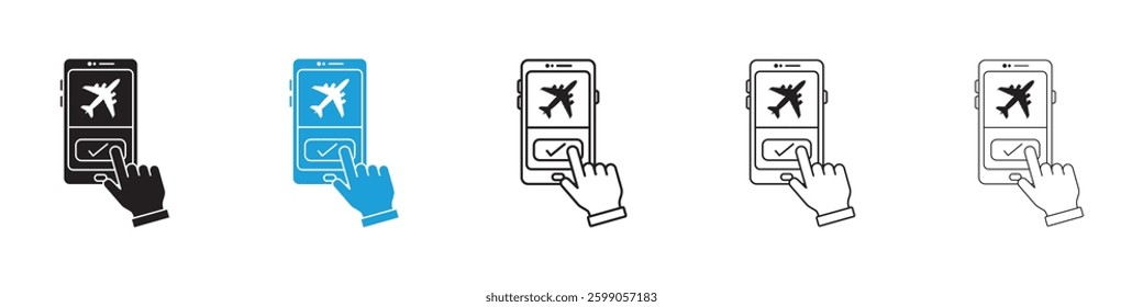 Reservation smartphone icons vector illustrations in black and blue colors for web and ui designs