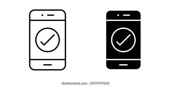 Reservation smartphone vector icon set black filled and outlined style.