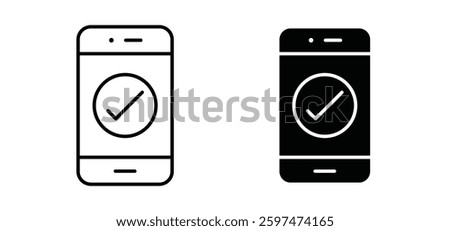 Reservation smartphone vector icon set black filled and outlined style.