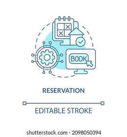 Reservation turquoise concept icon. Module of property management abstract idea thin line illustration. Isolated outline drawing. Editable stroke. Roboto-Medium, Myriad Pro-Bold fonts used