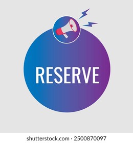 Reservar Botón, Anuncio, Plantilla para el Sitio web. Reservar texto con el icono de megáfono colorido
