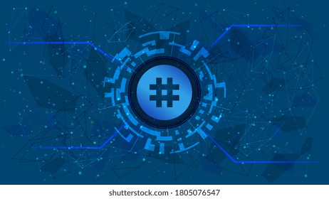 Reserve Rights Token RSR token symbol of the DeFi project in a digital circle with a cryptocurrency theme on a blue background. Decentralized finance programs. Copy space. Vector EPS10.