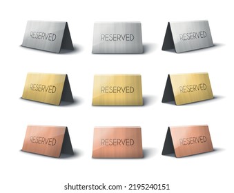 Reserved colorful paper place card realistic mockup set isolated on white background vector illustration