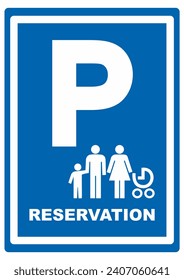 Reserved parking for families with children, road sign, vector, text reservation, blue color