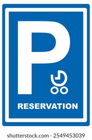 Reserved parking for families with children, road sign, text reservation, pram symbol, blue color, vector