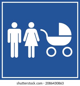 Reserved parking for family with children vector flat style icon inside blue squared sign