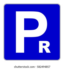 Reserved parking sign. Blue parking sign with R symbol, vector illustration.