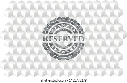 Reserved realistic grey emblem with cube white background