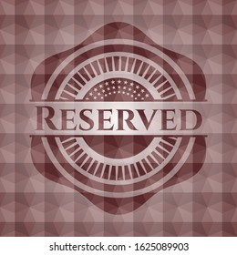 Reserved red emblem or badge with abstract geometric pattern background. Seamless.
