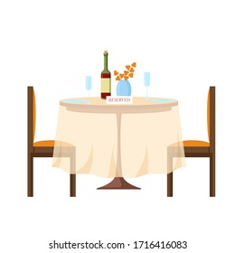 Reserved, sign on a table in a restaurant in cartoon style. The reserved banquet for the celebration of the event, made in a trendy elegant style. Suitable for serving, exclusive template, site.